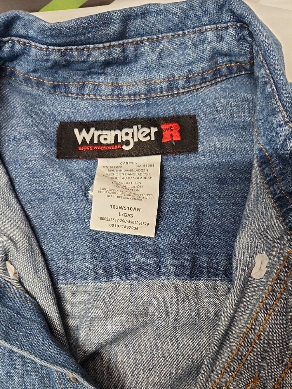 Wrangler Riggs Workwear Blue Denim Button-Front Work Shirt (L) NWT - Picture 10 of 12